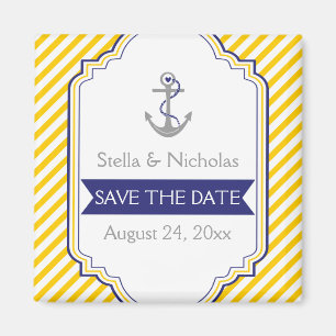 Ankergelbe weiße nautische Hochzeit Save the Date Magnet