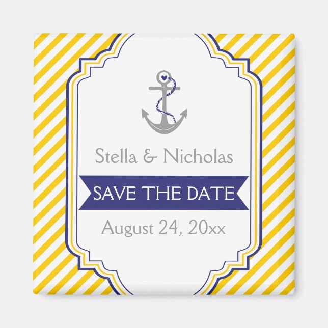 Ankergelbe weiße nautische Hochzeit Save the Date Magnet (Vorne)