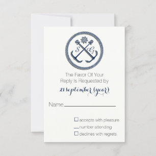 Ankermonogramme, nautische Hochzeit rsvp 3,5 x 5 Karte