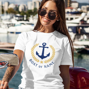 Ankern Sie Ihr Boot Name Gold Laurel Blätter Whit T-Shirt