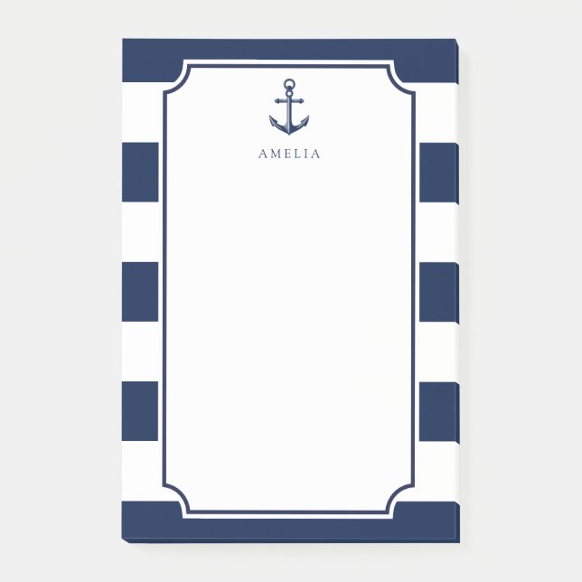 Ankername| Navy Blauer Nautik Post-it Klebezettel (Vorderseite)