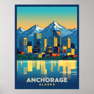 Ankerplatz Alaska Skyline mit Bergen und Wasser Poster