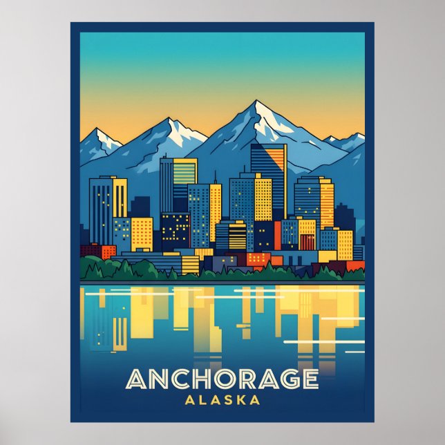 Ankerplatz Alaska Skyline mit Bergen und Wasser Poster (Vorne)