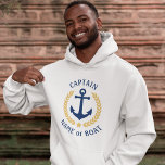 Ankerplatz Ihres Bootes Name Kapitän Gold Laurel W Hoodie<br><div class="desc">Ein eigens entworfener nautischer Bootsanker,  goldene Lorbeerfische und ein Goldstar mit Captain Rank oder anderem Titel und Ihrem personalisierten Namen oder Bootsnamen auf einem White Hoodies. Macht ein großartiges Geschenk.</div>