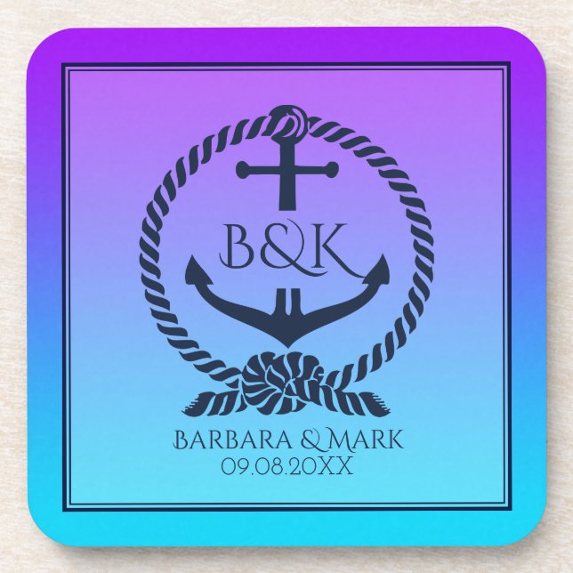 Ankerschiff auf Lila & blau Untersetzer (Vorderseite)