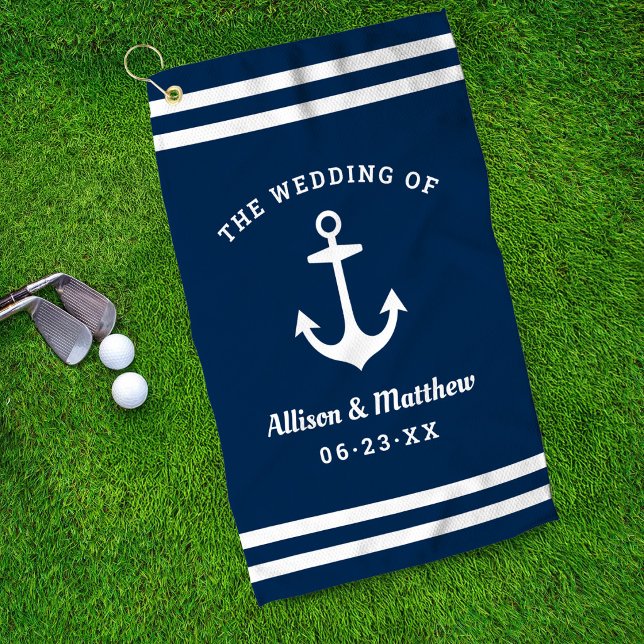 Ankerschiff der Nautic Navy Blue Wedding Monogram Golfhandtuch (Von Creator hochgeladen)