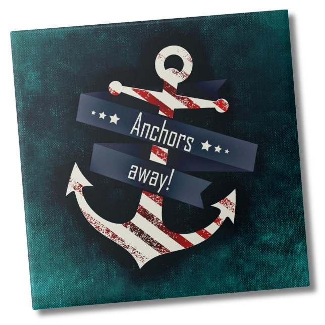 Ankerschiff Fliese (Rustic Simple Blue Red Anchor Nautical Marine Ceramic Tile)