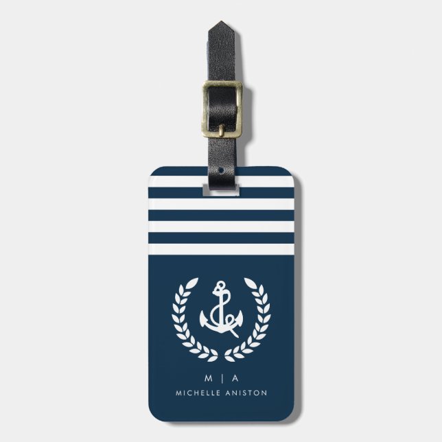 Ankerschiff für Schiffe der Marine | Monogramm Cus Gepäckanhänger (Vorderseite vertikal)