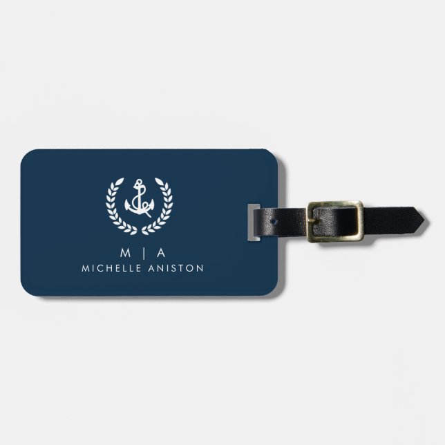 Ankerschiff für Schiffe der Marine | Monogramm Cus Gepäckanhänger (Vorderseite horizontal)