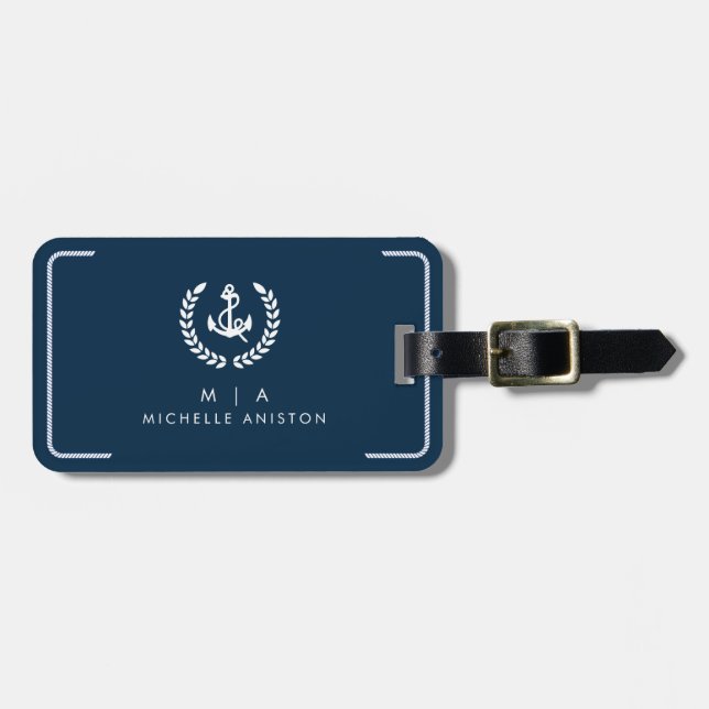 Ankerschiff für Schiffe der Marine | Monogramm Cus Gepäckanhänger (Vorderseite horizontal)