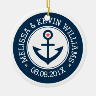 Ankerschiff Navy-Blue & White Wedding Nautical Boa Keramikornament