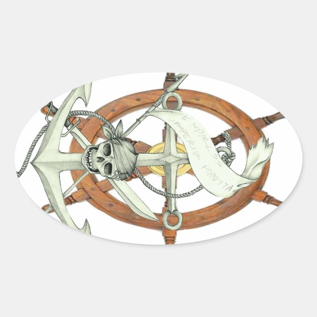 Ankerschiff Ovaler Aufkleber (Vorderseite)