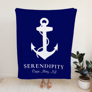 Ankerschiff Personalisiert Navy Blue Fleecedecke
