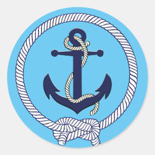 Ankerseil der Nautischen Silhouette/hellblau Runder Aufkleber