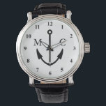 Ankeruhr mit kundenspezifischem Monogramm Armbanduhr<br><div class="desc">Uhrenankeruhr mit kundenspezifischen Monogramm-Initialen und nummerierter Platte. Cooles Segeln Geburtstagsgeschenk Idee für Männer. Maritim Thema Uhr Design für Segler,  Skipper,  Bootsführer,  Boss,  Vater,  Ehemann,  Onkel,  Großvater,  Vater,  Sohn,  Freund,  Mitarbeiter,  Mitarbeiter etc.</div>