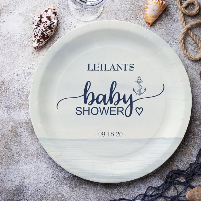 Ankervorrichtung für Nautic Ocean-Babydusche Pappteller (Celebrate the upcoming arrival of your little sailor with our Nautical Ocean Baby Shower Plates.)