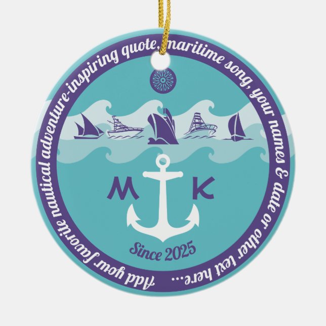 Ankerwaves Nautical Ship Boat Yacht Monogramm Keramik Ornament (Vorne)