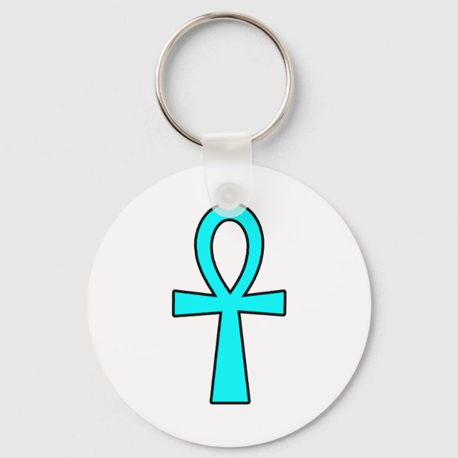 Ankh Ägyptisch Hieroglyphic Cross Key Life Blue Schlüsselanhänger (Vorderseite)