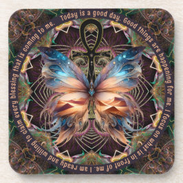Ankh Butterfly Life Symbol Mandala Affirmation Getränkeuntersetzer