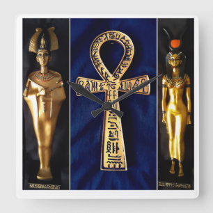 Ankh Egyptian Blue Background Quadratische Wanduhr
