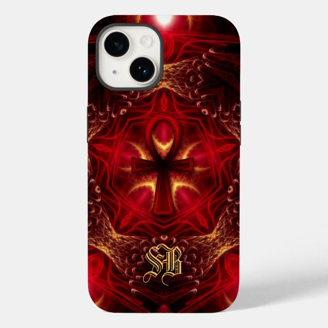 Ankh Energy Red+Gold Custom Monogram Case-Mate iPhone Hülle (Rückseite)