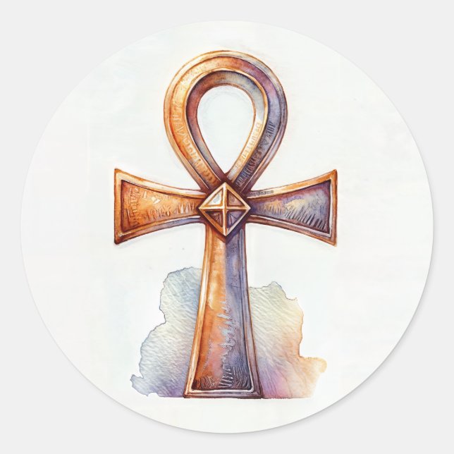 Ankh in Gold Watercolor Runder Aufkleber (Vorderseite)