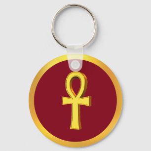 Ankh Tau Kreuz mit Goldenem Kreis auf Crimson Schlüsselanhänger