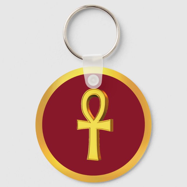 Ankh Tau Kreuz mit Goldenem Kreis auf Crimson Schlüsselanhänger (Vorderseite)