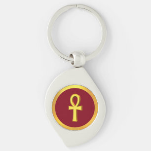 Ankh Tau-Kreuz mit goldenem Kreis auf Karmesinrot Schlüsselanhänger