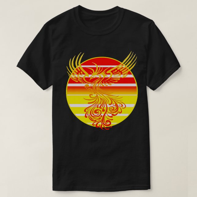 Ankommender Phoenix und Retro Sunrise Vector Art T-Shirt (Design vorne)
