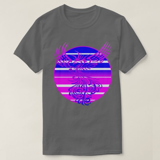 Ankommender Phoenix und Retro Sunrise Vector Art T-Shirt (Design vorne)