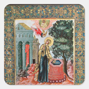 Ankündigung am Springbrunnen Quadratischer Aufkleber