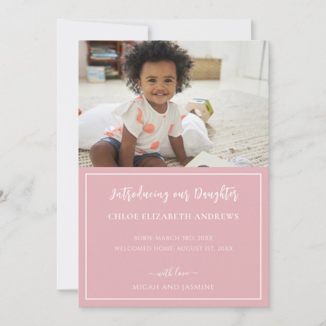 Ankündigung der Adoption Rosa und Weiße Streifen (Vorderseite)