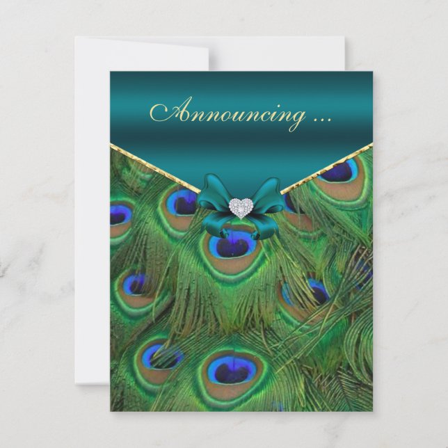 Ankündigung der aquamarinen Pfauenpflege-Verlobung (Vorderseite)