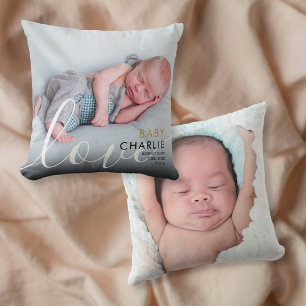 Ankündigung der Baby-Geburtsstatistik mit Foto Kissen