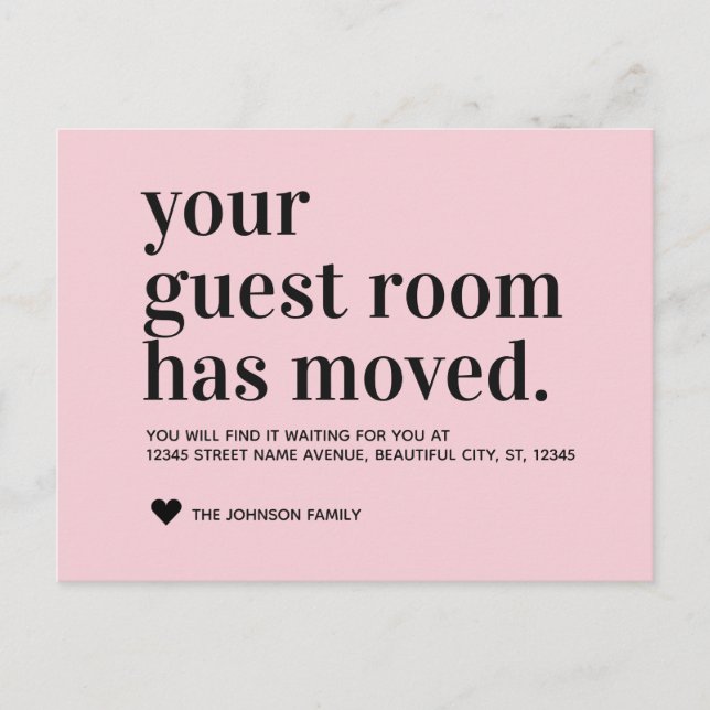 Ankündigung der Blush Typografy Guest Room Moving (Vorderseite)