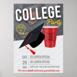 Ankündigung der College-Party mit Logo und Foto Poster