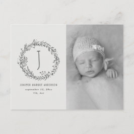 Ankündigung der Geburt eines Fotos mit Blumenkranz Postkarte