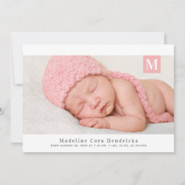 Ankündigung der Geburt eines Fotos mit Monogramm