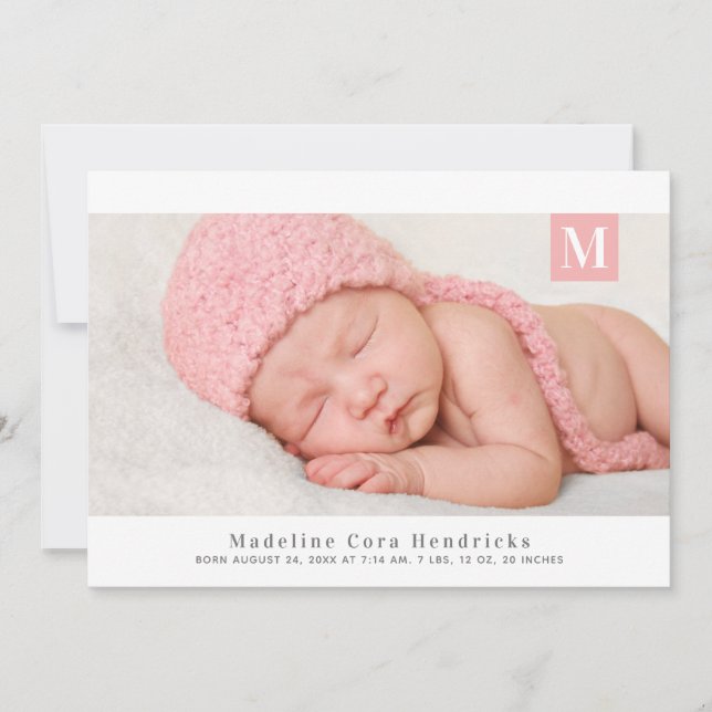 Ankündigung der Geburt eines Fotos mit Monogramm (Vorderseite)