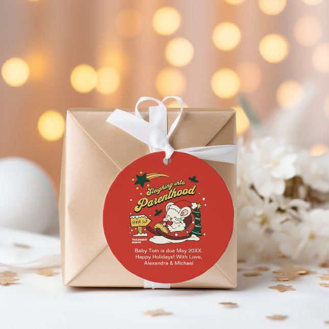 Ankündigung der Kinderschwangerschaft für moderne  Runder Aufkleber (Von Creator hochgeladen)