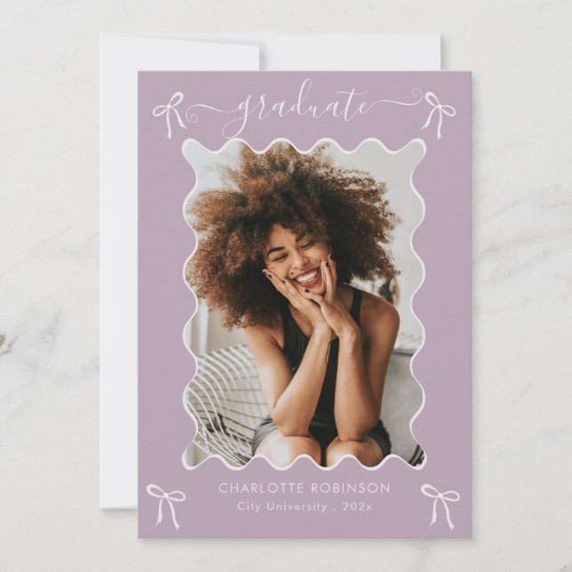 Ankündigung der Lavendel Pink Bow Graduation Party (Vorderseite)