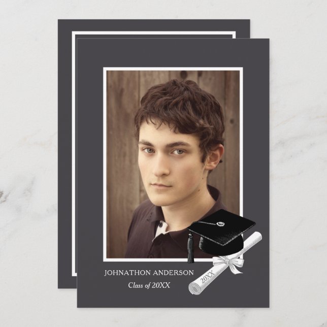 Ankündigung der Modernen Gray Foto Graduation Part (Vorne/Hinten)