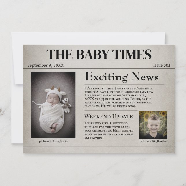 Ankündigung der neuen Baby-Geburt (Vorderseite)