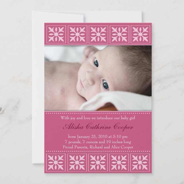 Ankündigung der neuen Baby Girl Foto Flat Card (Vorderseite)