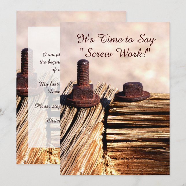 Ankündigung der Pensionierung, Schraubenarbeit (Vorne/Hinten)