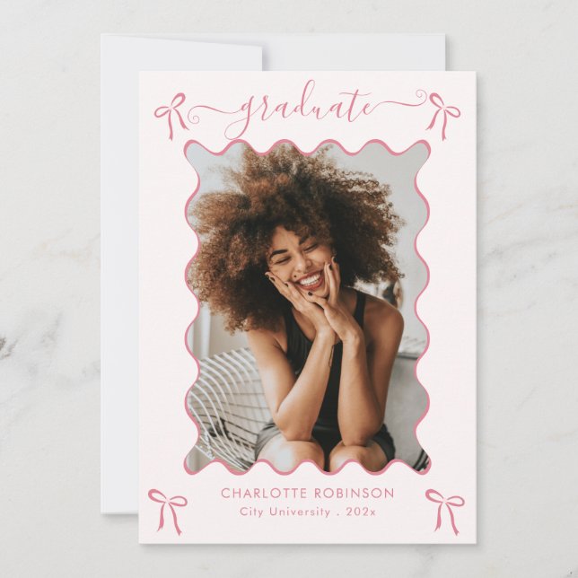 Ankündigung der rosa Bow Graduation Party (Vorderseite)