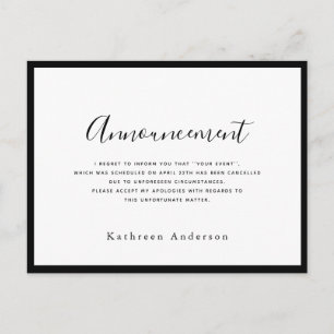 Ankündigung der Stornierung eines weißen Skripts P Postkarte