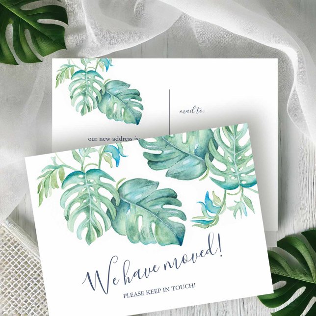 Ankündigung der tropischen botanischen Vegetation Postkarte (Palm Beach stationery tropical watercolor palm leaf art by Victoria Grigaliunas Do Tell A Belle)