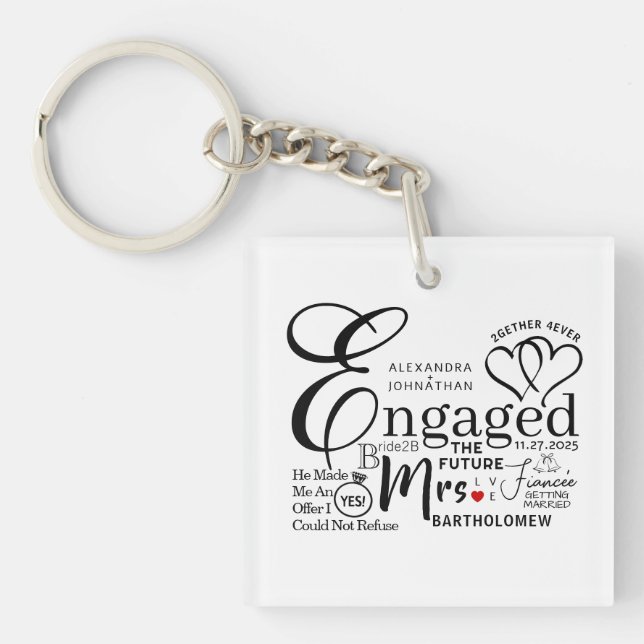 Ankündigung der verlobten Collage Wedding Schlüsselanhänger (Vorderseite)